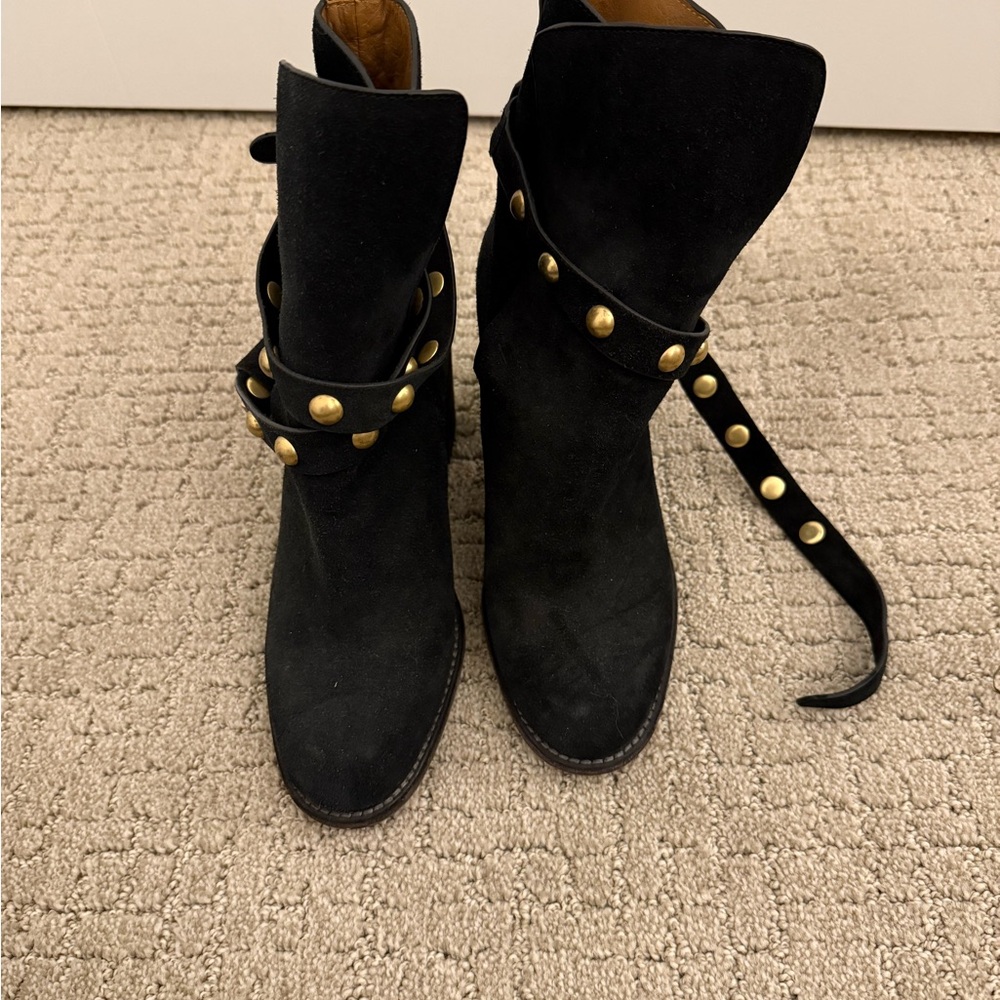 See By Chloe Black Ankle Boots with Gold Studs